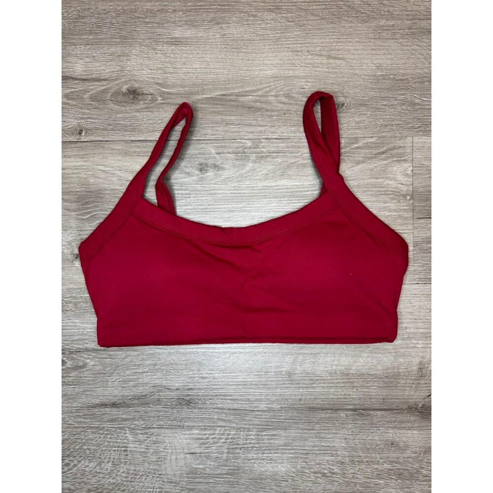 Red Scoop Neck Sports Bra Minimal Athleisure Top